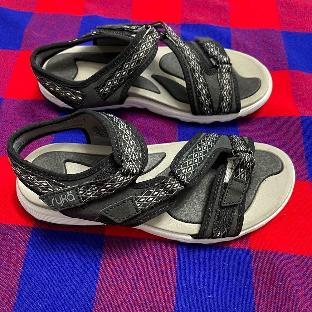 Womens Ryka Ginger Comfort Hiking Sandals Black/White Adjustable Straps Sz 6.5 W - Picture 3 of 10